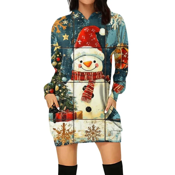 Ladies' Loose Casual Pocket Long Sleeved Hoodie Christmas Printed Sweatshirt - Image 5