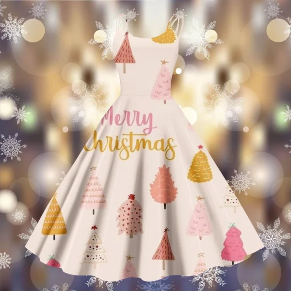 Women's Fashion Punk Strapless Gothic Cocktail Christmas Sexy Dress Printed - Image 31