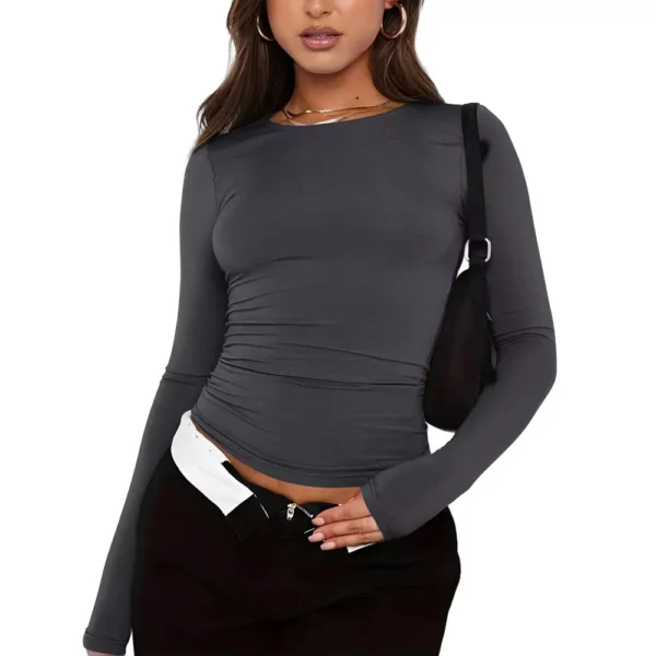 Women's Basic Long Sleeve Tops Slim Fit Stretchy Crew Neck T-Shirt Plain US - Image 19