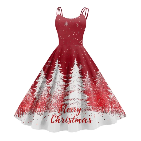 Women's Fashion Christmas Printed Sexy Strapless Gothic Cocktail Dress Punk, - Image 35