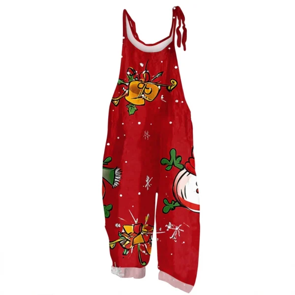 Women's Print Casual Vintage Loose Christmas Jumpsuit Shoulder Strap - Image 8