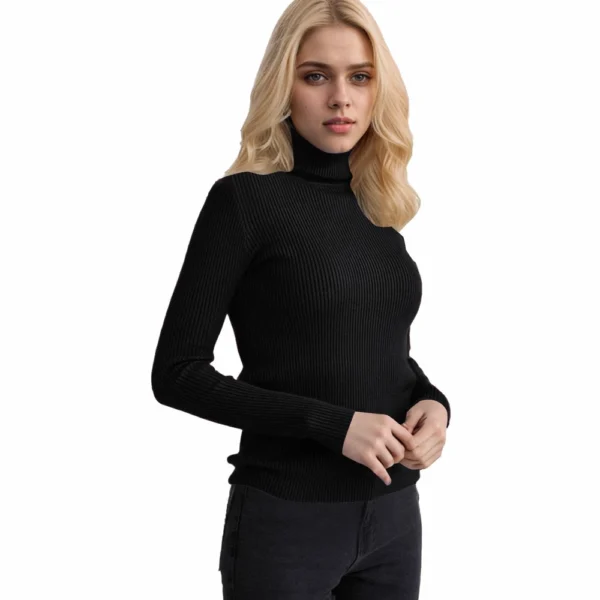Women's Fashion Casual Solid Color Versatile Knitted High Neck Pullover Sweater - Image 9