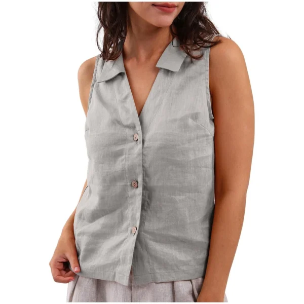 Women's Fashion Loose Solid Color Cotton And Linen Buttoned Lapel Vest Casual - Image 22