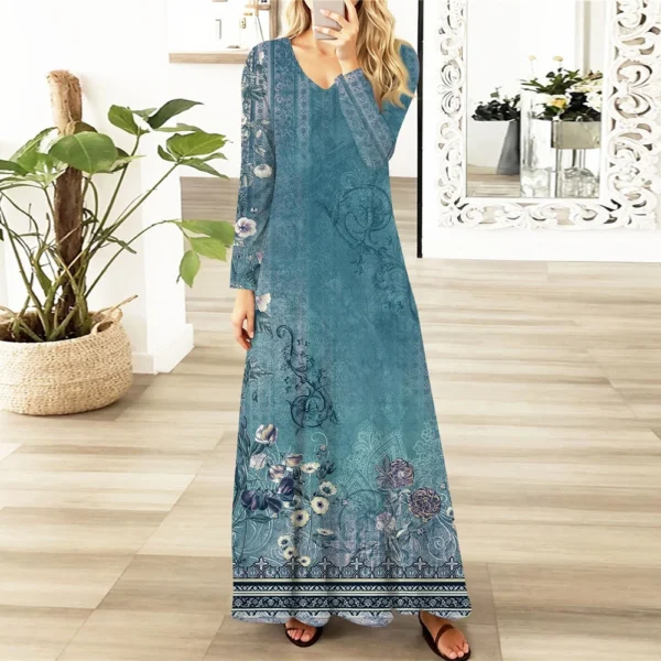 Women's Casual Fashion Long Sleeve Graphic Printed Vintage Long Dresses Fall - Image 28