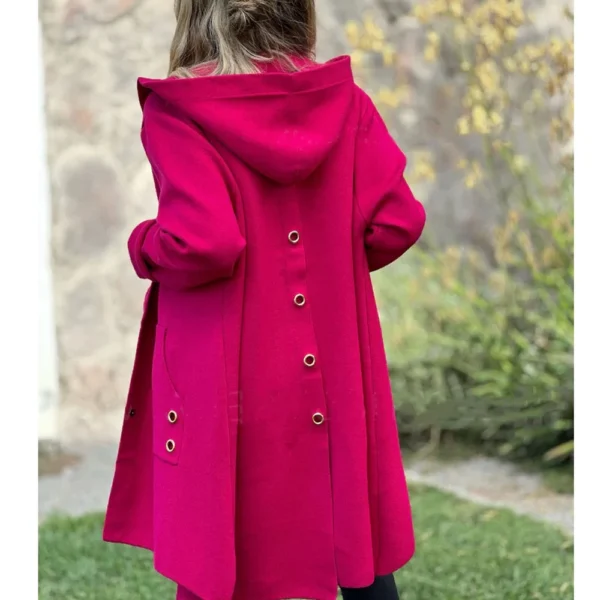 Women's Loose Casual Solid Color Single Breasted Hooded Jacket Woolen Coat Coat - Image 12