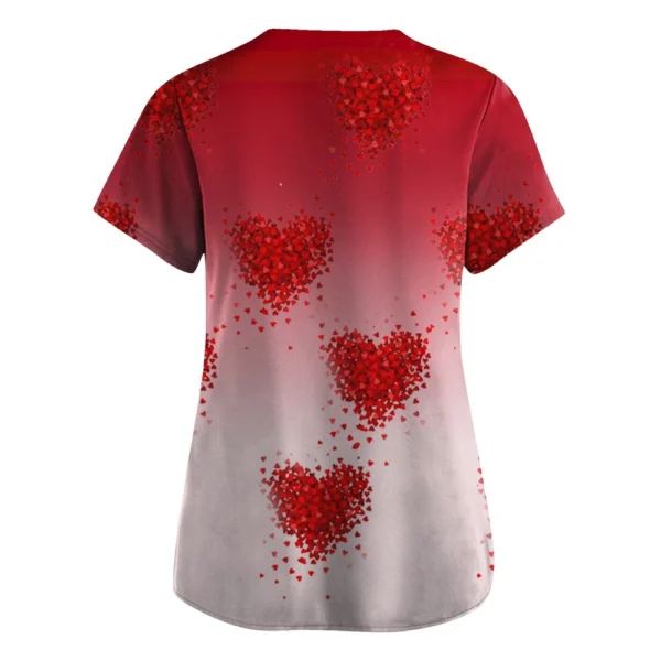 Women's Valentine's Day Printed  Uniform Work Uniform V-Neck Pocket Protective - Image 9