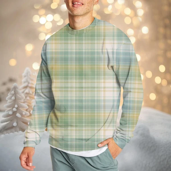 Men's Casual Fashion Comfortable Plaid Round Neck Pullover Sweatshirt Sweatshirt - Image 19