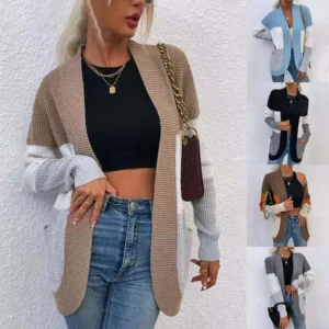 Casual knitted sweater contrasting color sweater cardigan jacket women