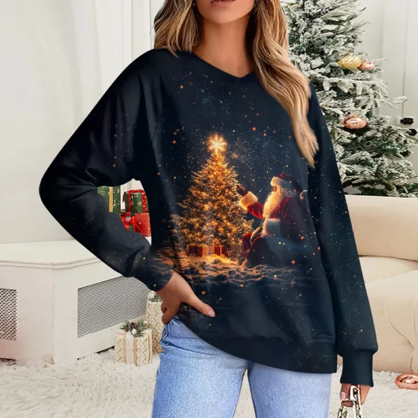 Women's Casual Fashion Comfortable Raglan Sleeve V-Neck Christmas Print - Image 19