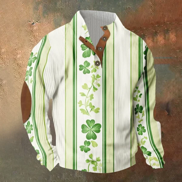 Knit Printed 3 Button - Corduroy Men's Standing Collar Pocket Sweatshirt - Image 28