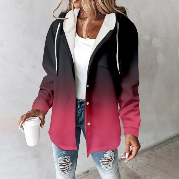 Fleece Hoodies For Women Warm Print Sweatshirt Button Lined Drawstring Hooded - Image 22
