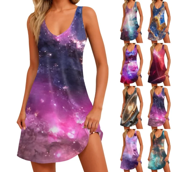 Women's Summer Casual Loose Floral Print Sleeveless Pocket Dress