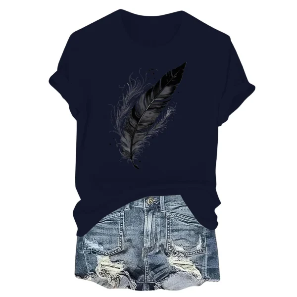 Women's Fashion Printed Casual Pleated Round Short Sleeve T-Shirt Top - Image 23