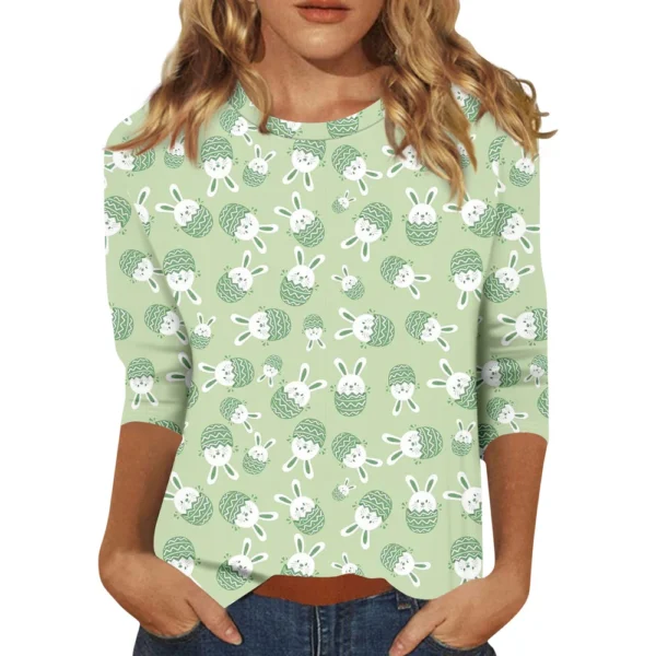 Women's Fashion Tops Casual 3/4 Sleeve Plus Size Easter Basic Printed Pullover - Image 7