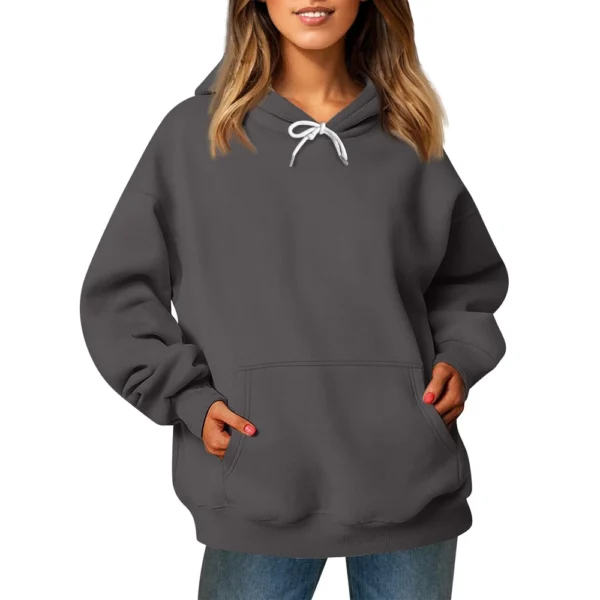 Ladies' Fashionable Casual Long Sleeved Round Neck Hooded Solid Color Hoodie - Image 10