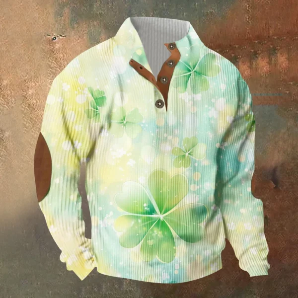 Knit Printed 3 Button - Corduroy Men's Standing Collar Pocket Sweatshirt - Image 31