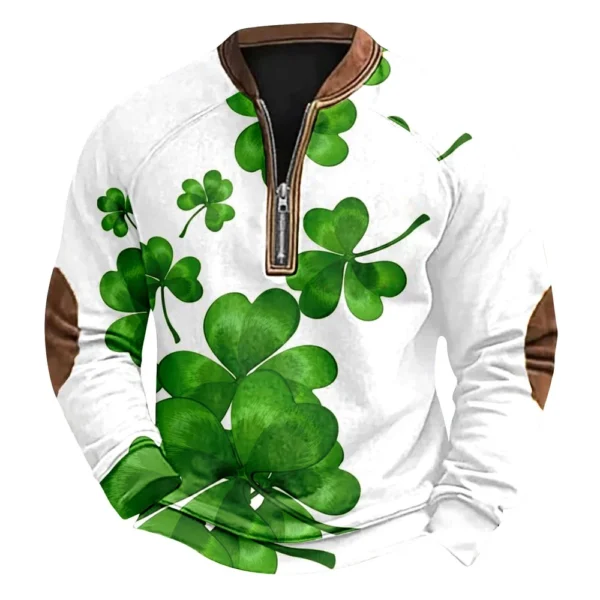 Men's St. Patrick's Day Vintage Casual Zip Sweatshirt Outdoor Casual Top - Image 3