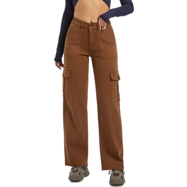 Blue Flower Pocket Plus Size Wide Leg Pants For Women Jeans - Image 9