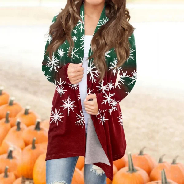 Women's Fashion Christmas Printed Jacket Cardigan Casual Medium Length Coat - Image 22