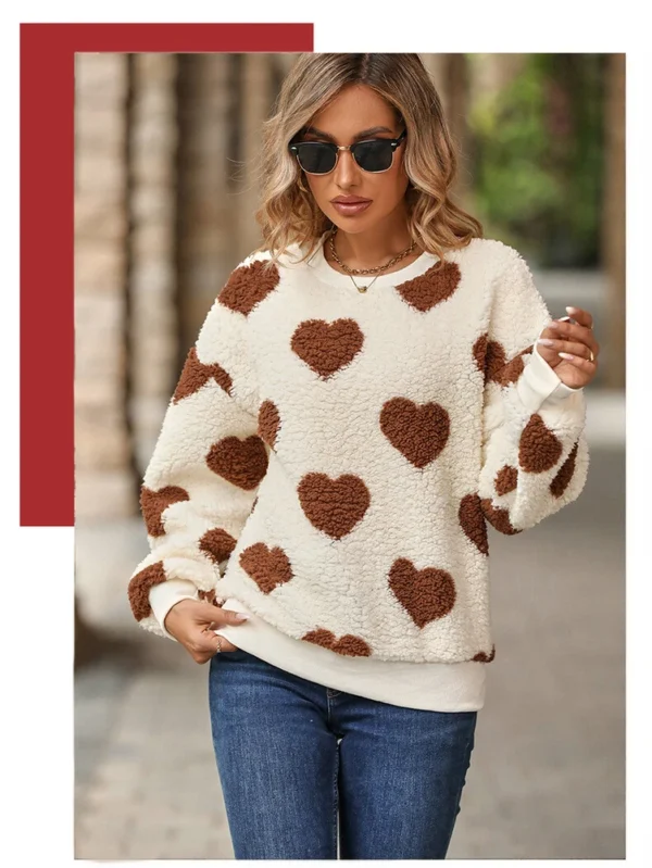 Plush love print long-sleeved crew-neck hoodie - Image 10