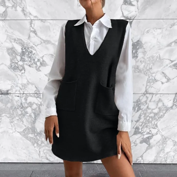 Women's Solid Color Wool Medium Length Double-sided Vest Skirt Sleeveless Dress - Image 19
