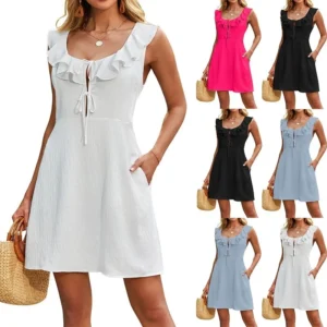 Women's Fashion Casual Square Neck Ruffle Casual Straight Dresses