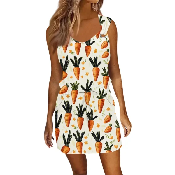 Women's Fashion Casual Easter Printed Sleeveless Drawstring Dress With Pockets - Image 3