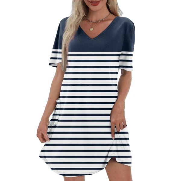 Women's Casual And Fashionable V-neck Short Sleeve Printing Mid Length Dress - Image 29
