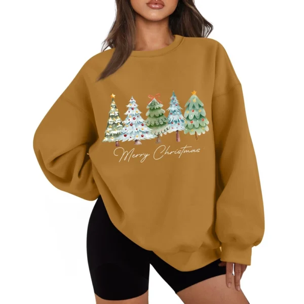 Women's Casual Fashion Long Sleeve Christmas Print Round Neck Sweatshirt Top - Image 22