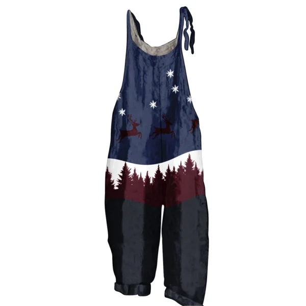 Women's Loose Vintage Shoulder Strap Print Casual Jumpsuit Christmas - Image 17