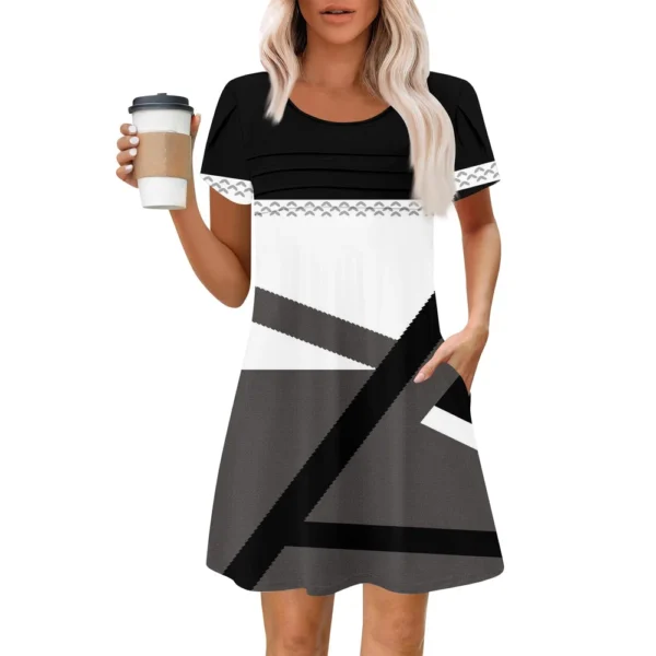 Women's Summer Casual Petal Slim Stripe Pleated Solid Color Dresses - Image 14