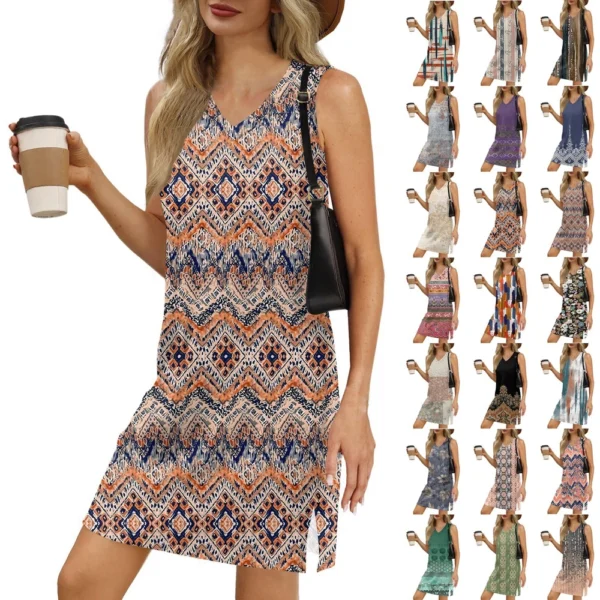 Women's V-neck Summer Casual Beach Vacation Women's Sleeveless Vintage Print