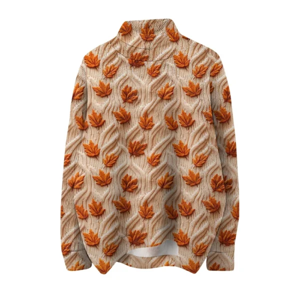 Women's Crew-neck Casual Long-sleeved Striped Printed Turtleneck Knitted Top - Image 12