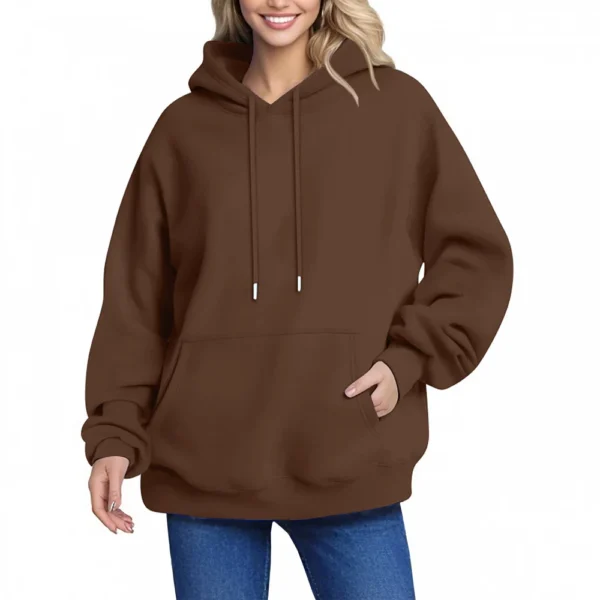 Women's Hoodie Women's Solid Color Long-sleeved Baggy Pullover Sweater Top - Image 17