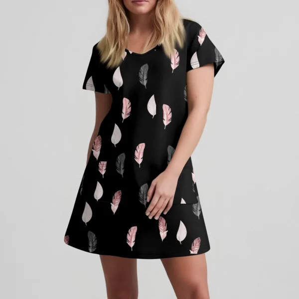 Ladies' Casual And Fashionable V-neck Short Sleeve Printing Mid Length Dress - Image 11
