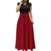 Women's Fashion Casual Loose Printed Round Neck Short Sleeve Long Dresses - Image 2