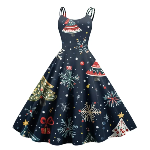 Women's Casual Fashion Christmas Print Sexy Off Shoulder Punk Retro Dress Retro - Image 16