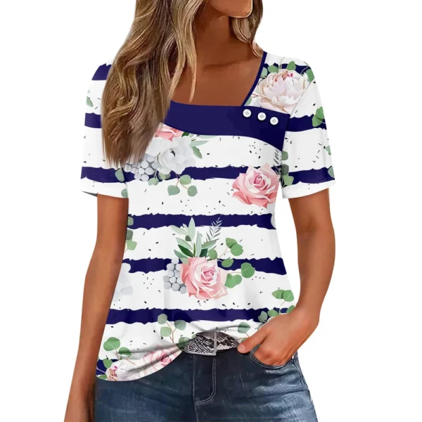 Women's Casual Printed Daily Short Sleeved Loose Fashion Round Neck T-Shirt - Image 34