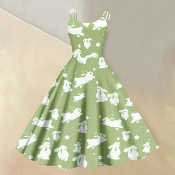 Women's  Casual Fashion Flower Print Sexy Off Shoulder Punk Retro Skirt - Image 16