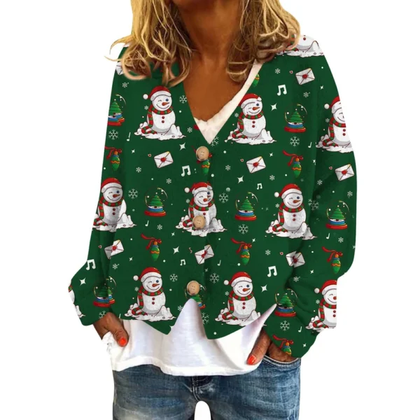 Women's Fashion Short Coat Casual Long Sleeve Printed Single Breasted Plush Top - Image 17