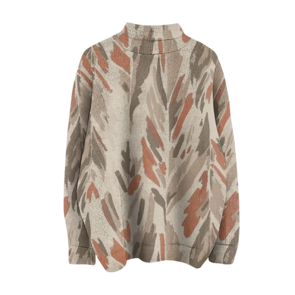 Women's Crew-neck Casual Long-sleeved Striped Printed Turtleneck Knitted Top - Image 6