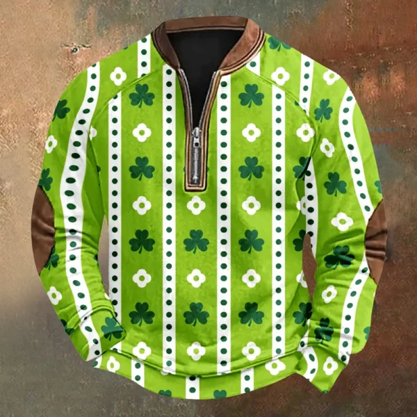Men's St. Patrick's Day Vintage Casual Zip Sweatshirt Outdoor Casual Top - Image 25