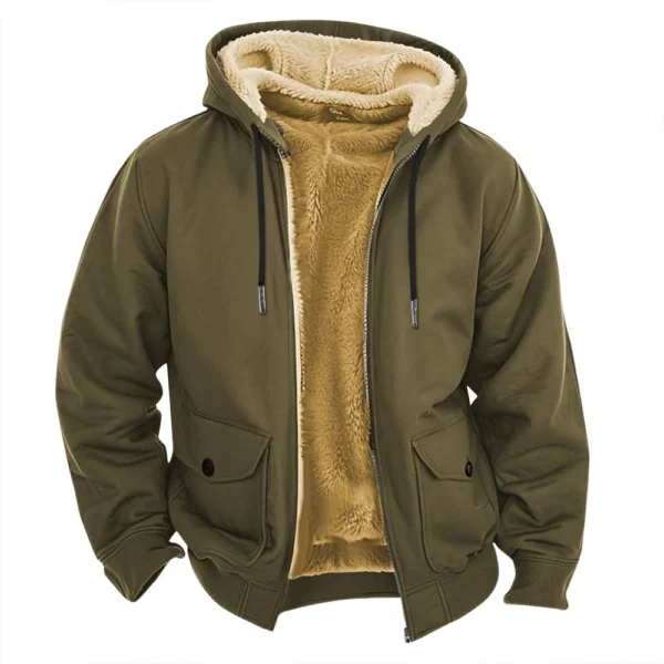 Men's Casual Zippered Pocket Hooded Jacket Men's Solid Color Fashion Warm Jacket - Image 9