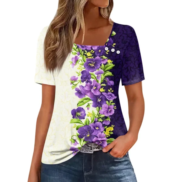 Women's Casual Printed Daily Short Sleeved Loose Fashion Round Neck T-Shirt - Image 21