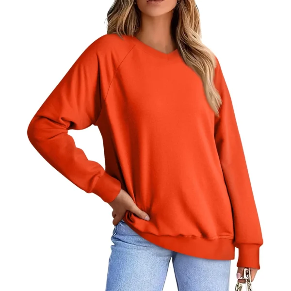 Women's Fashion Sweatshirt V-neck Long Sleeve Solid Color Casual Loose Pullover - Image 3