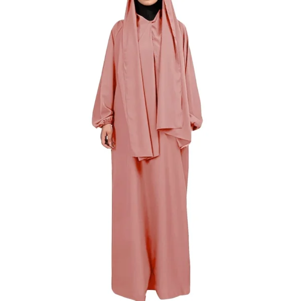 Muslim Women's Solid Color Robe Casual Long Sleeve Tie Waist Dresses - Image 2