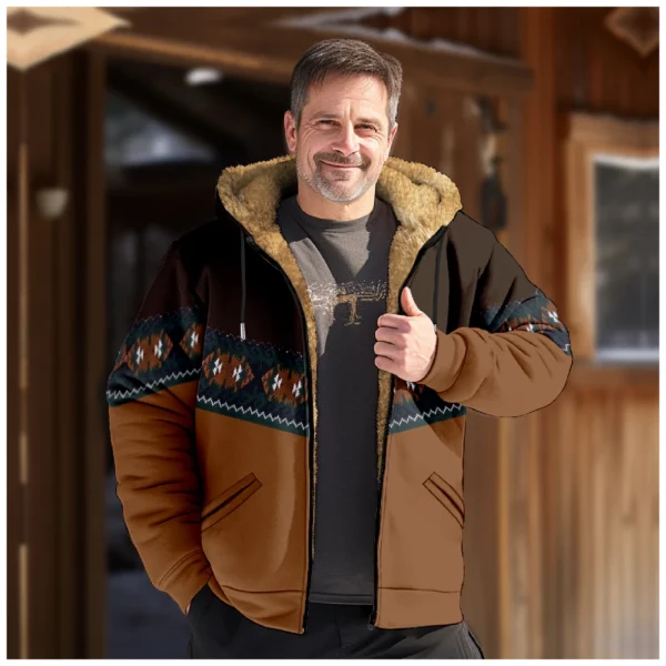 Men's Winter Print Jacket Men's Casual Trend Zipper Hooded Jacket - Image 16