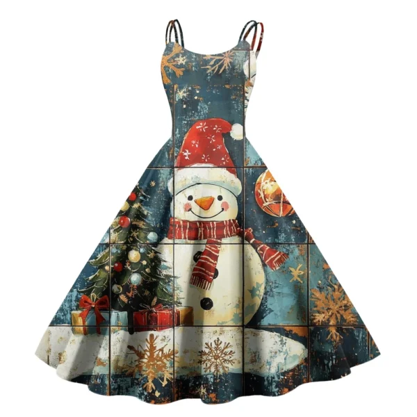 Women's Casual Fashion Christmas Print Sexy Off Shoulder Punk Retro Dress Retro - Image 7