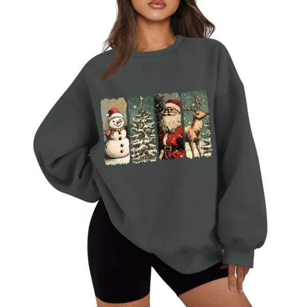 Women's Casual Fashion Long Sleeve Christmas Print Round Neck Sweatshirt Top - Image 20