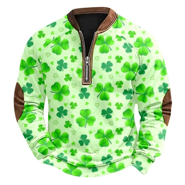 Men's St. Patrick's Day Vintage Casual Zip Sweatshirt Outdoor Casual Top - Image 35
